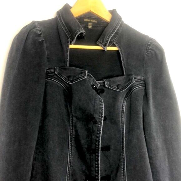 Urban Revivo Black Denim Long Jacket | Button Front | Size M (US 8) - Picture 12 of 15